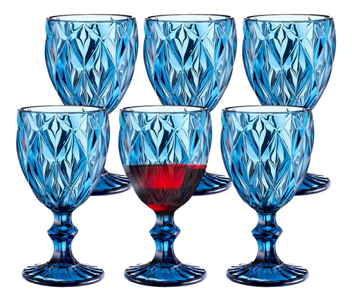 Set 6 Copas De Vino Alta Vintage Vasos 300 Ml Azul