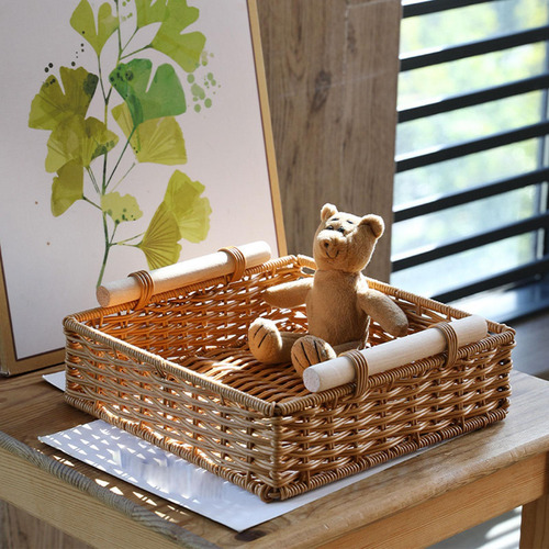 Cesta Tejida A Mano Contenedor De Almacenamiento 29x29x11 Cm