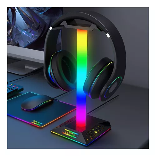 TRELC Luz de ritmo de captación de sonido RGB, soporte de auriculares para  juegos con luz LED, soporte para auriculares, soporte para auriculares