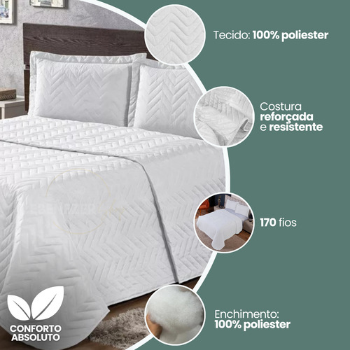 Cobre Leito Colcha Queen Padrão 3 Peças Dupla Face 170 Fios Cama Box Cor Branco
