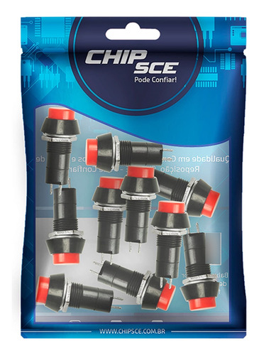 10x Chave Push Button 2 Terminais N/a Psb-11b - Vermelho