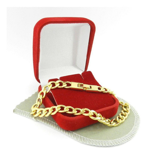 Pulseira Masculina 21cm 7mm Largura Folheado Ouro Pl490 Comprimento 21 Cm