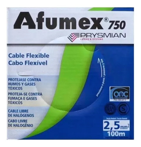 Cable Unipolar 2,5 Mm Pirelli Prysmian Afumex Roj X Rollo
