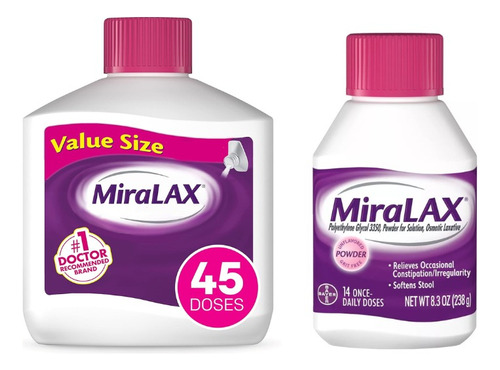 2 Pack Miralax Laxante En Polvo 45 Y 14 Dosis Importado