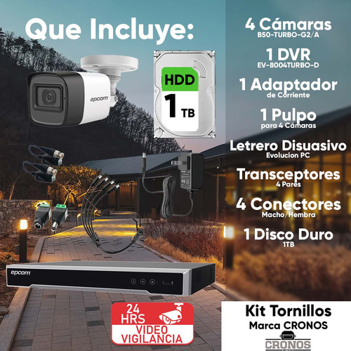 Epcom Kit De Camaras De Seguridad Exterior Metalicas Con Micrófono Integrado + Disco Duro 1tb Modelo B50kit-plus-sc+1tb Video Vigilancia Turbohd 1080p Cctv 4 Cámaras Bala