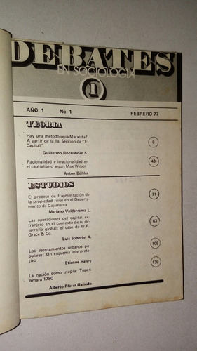Imagen 1 de 9 de Libro Revista Debates En Sociología 1 Pucp 1977 Empastado