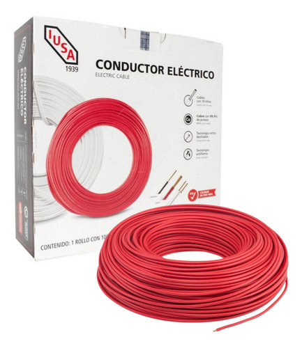 Cable De Cobre Calibre 8 Rojo Thhw-ls 399352 Iusa 100 Mts
