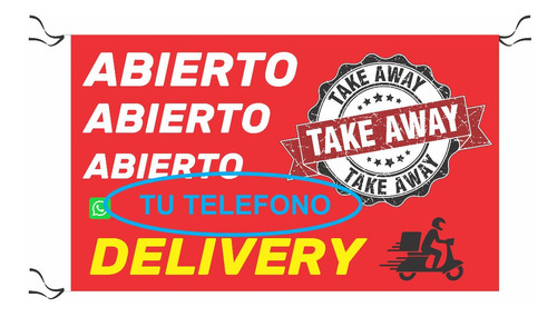 Bandera Cartel Delivery Takeaway Personalizado 2x1.24m Tela