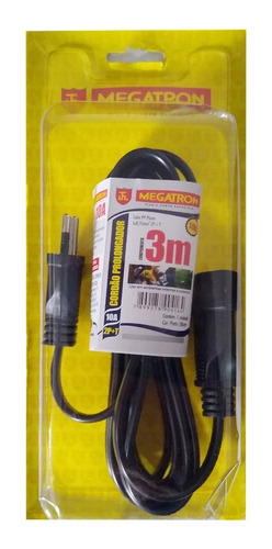 Extensão Cordão Prolongador Pp 3 Pinos 3m 10a Megatron Preto 127V/220V