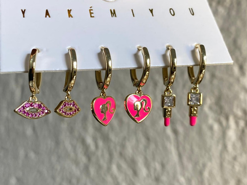 Set 6 Aretes Yakemiyou Barbie En Chapa De Oro 18k