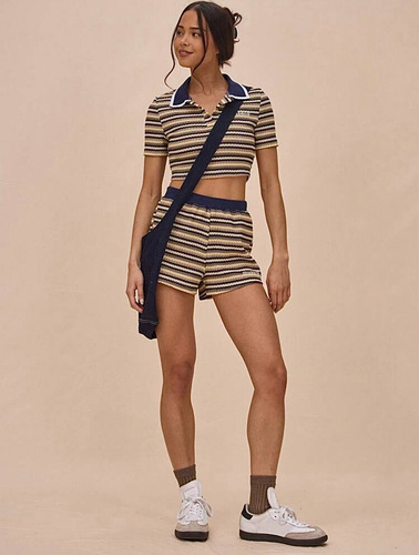 Crop Top Polo Chomba Hilo Rayado Colorido Importado