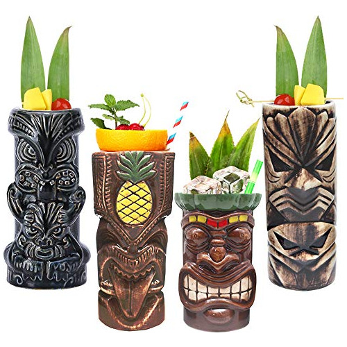 Tiki Mugs Cóctel Set De 4 - Grandes Tumblers Cerámica Bmh6l