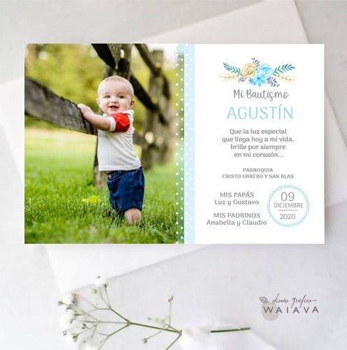 Imagen 5 de 10 de Estampas Tarjetas Bautismo Con Foto Nenes X 2u