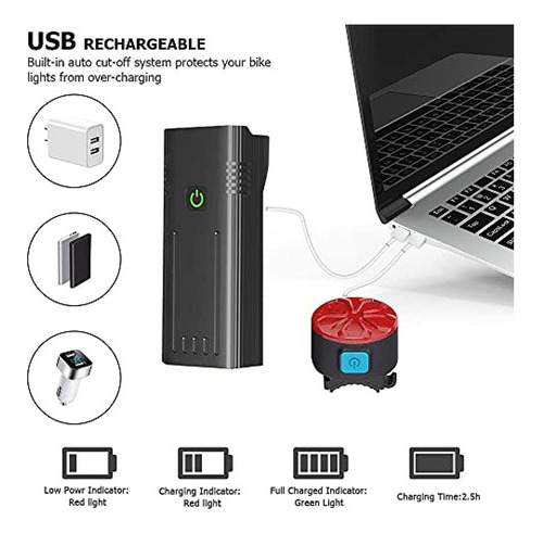 Ebuyfire Usb Luces Delanteras Y Traseras Para Bicicleta, 6 *