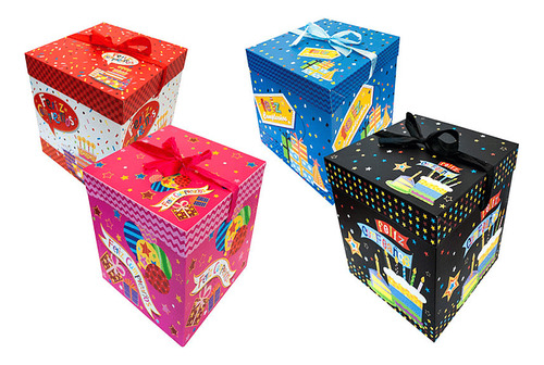 Pack 12 Cajas De Cumpleaños 4 Colores Disponibles En Paquete