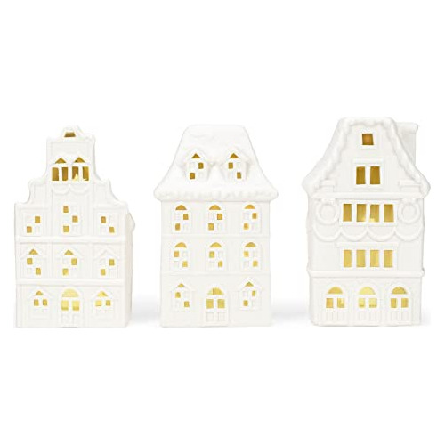 Village Row House - Juego De 3 Figuras De Porcelana Vel...
