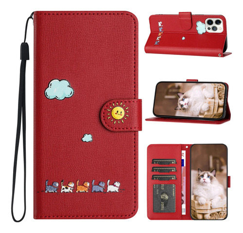 Funda Tipo Cartera Con Tapa De Piel De Dibujos Animados Para