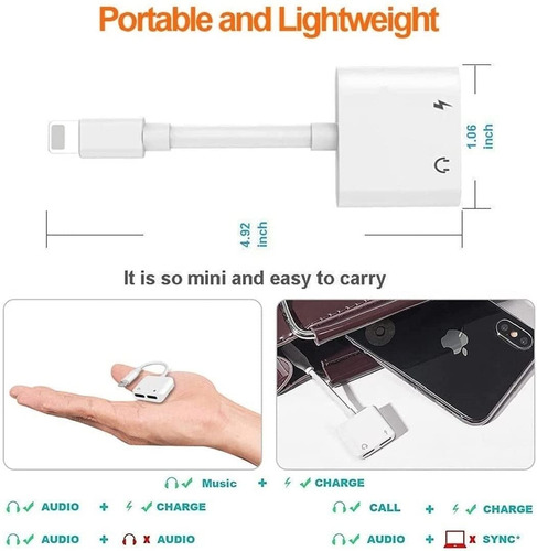 Imagen 2 de 10 de Splitter Compatible iPhone Dual Llamadas Carga Premium