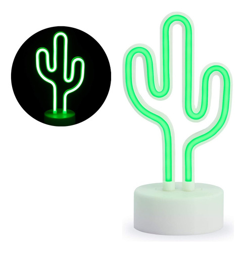 Lampara Velador Neon Luz Led Forma Cactus Con Base