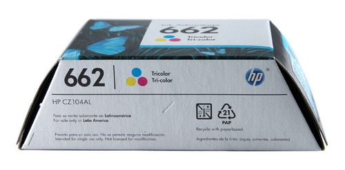 Cartucho Hp 662 Tinta Original Tricolor Cian Magenta Amarill