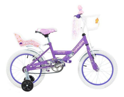 Bicicleta infantil TopMega Kids Princess R16 frenos v-brakes color lila con ruedas de entrenamiento  