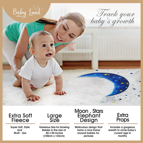 Baby Milestone Blanket Boy And Girl- Elephant And Moon Desig