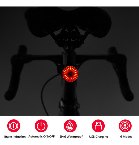 Luz Trasera Led Inteligente Bicicleta Trasera Usb Recargable