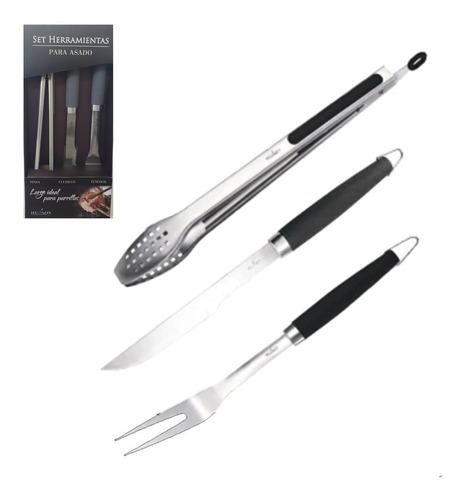 Imagen 5 de 10 de Set Herramientas Asado Humos X3 Pz Pinza Cuchillo Tenedor