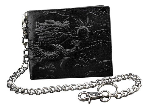 Punkman2000 Balck Men Cartera De Dragón Vintage De Cuero Con