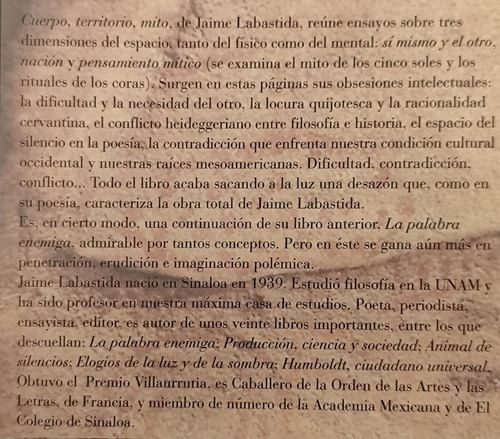 Cuerpo, Territorio, Mito - Jaime Labastida (Usado)