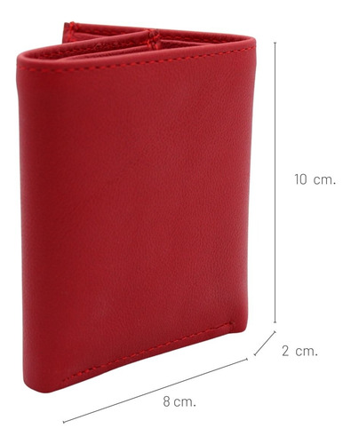 Cartera Hombre Piel Triple Compacta Tela Grabado Láser Rojo