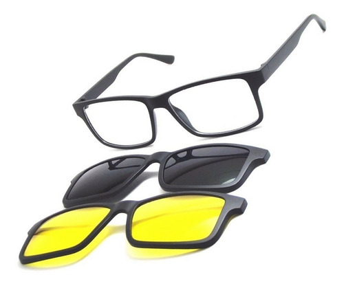 Armação Oculos + 2 Clip On 3 Em 1 Grau Sol C/ Brinde E Case