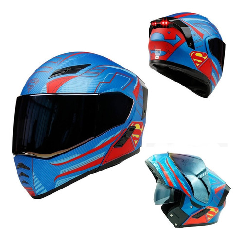 Casco Superman Abatible Moto Kov Estelar Dc Comics Con Led