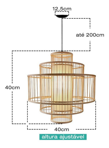 Pendente Led Rustico Lustre De Madeira Artesanal Redondo Cor Dourado 110V/220V