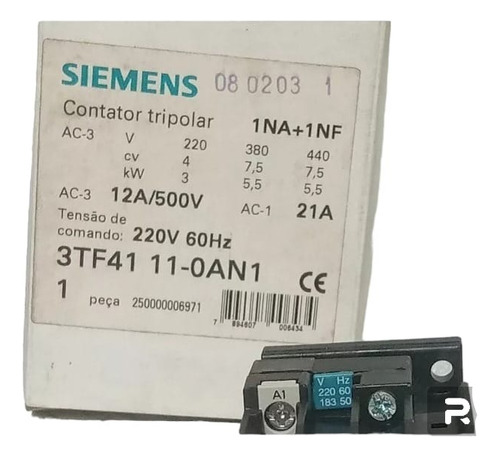 Contator Tripolar Siemens 3tf41 11-0an1 1na+1nf 220v