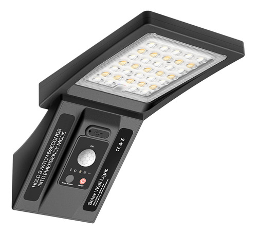 Lámpara Solar Pared Ip65, 34 Led, Doble Color, 3 Modos