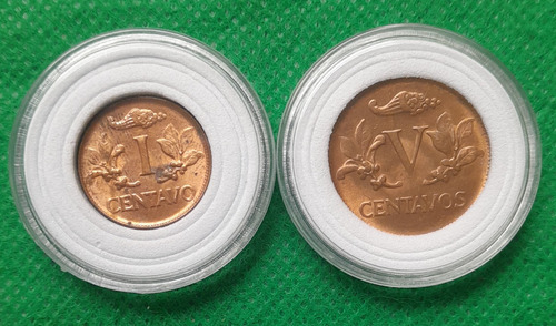 2 Monedas De 1 Y 5 Centavos Excelente Estado, Encapsuladas