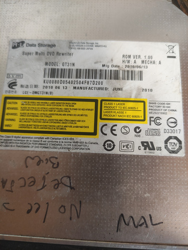 3 Lectoras De Dvd Laptop Sin Funcionar. Para Desarme Y Rtos Plateado (Usado)