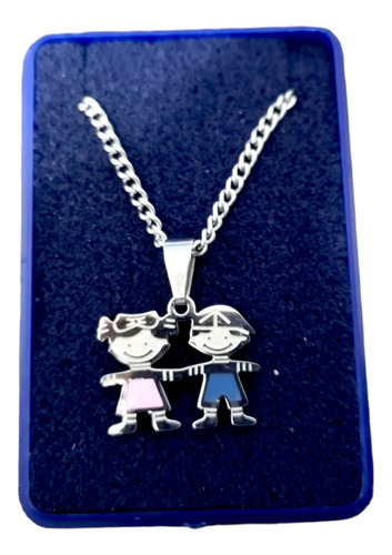Dijes Hijos Nenes Nenas Acero Quirúrgico + Cadena Color Nena Y Nene