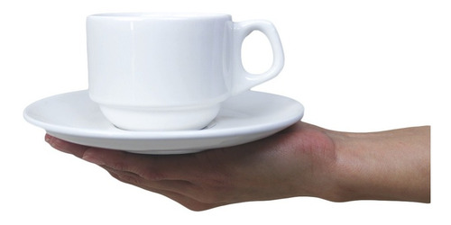 48 Tazas Y Platos Porcelana 220 Ml Restaurante Y Cafeteria Color Blanco
