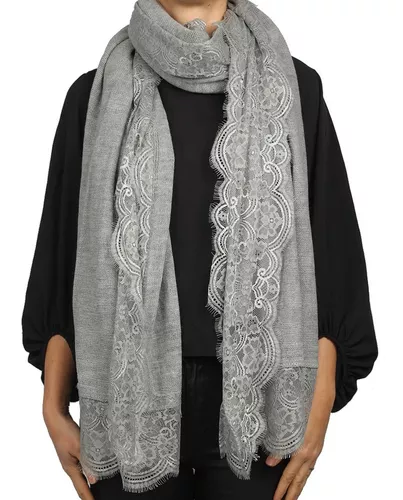 Pashmina Chalina Ruana Bufanda Mujer 175x70 Crudo Gris Cuota