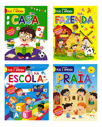 Kit Coleção Puxe E Aprenda Bilingue Português Inglês Método Divertido E Eficaz Para Ensinar As Crianças Em Novos Idiomas 