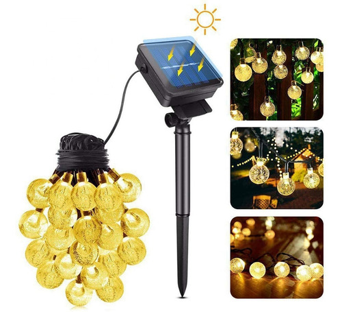 Imagen 3 de 7 de Guirnalda De 50 Luces Solares Led Impermeables P/ext. 7 M
