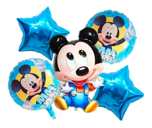 Set X5 Globos Metalizado Bouquet Personajes Fiesta Mickey Bb