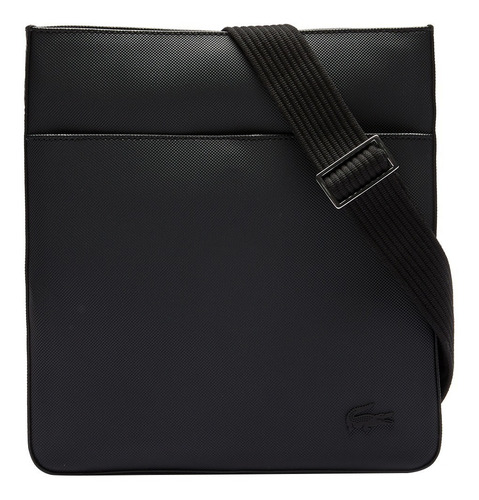 Bolso Plano Lacoste Classic Petit Piqué Para Hombre Acabado de los herrajes Niquel Color Negro Correa de hombro Negro Diseño de la tela Liso