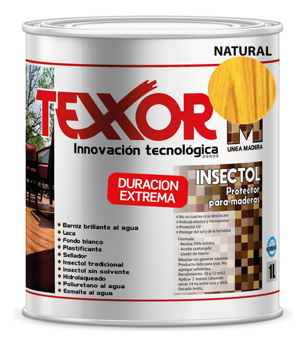 Protector Impermeable Para Madera Color- Insectol 1l- Texxor Acabado Brillante O Satinado Color Natural