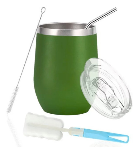 Vaso Termo 12 Onzas Acero Inoxidable Tapa Esponja Popote