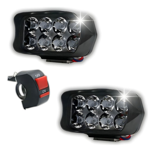 Juego Faros Auxiliar Led Redondo Luz Blanca + Tecla 