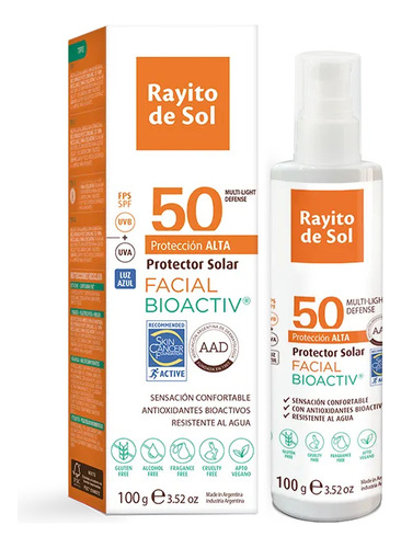 Rayito De Sol Facial Bioactiv Spf 50 Sin Color 100g