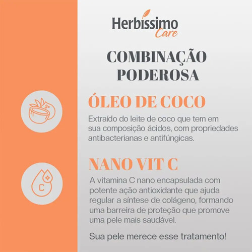 3 Uni Creme Desodorante Herbíssimo 72h Coco E Vitamina C 55g